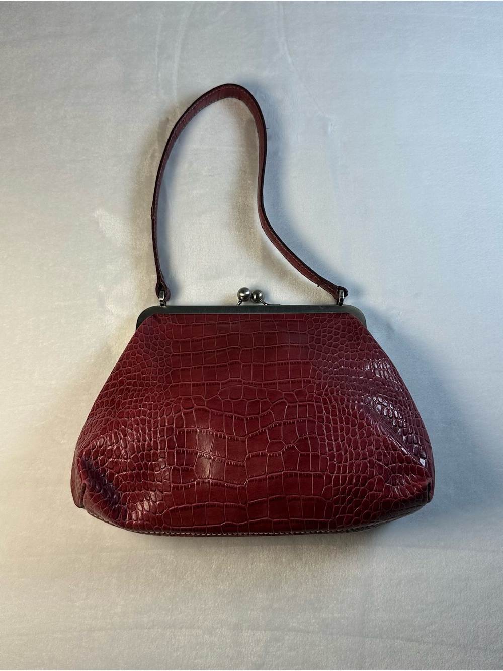 Vintage Red Croc-Embossed Frame Handbag - Nine West